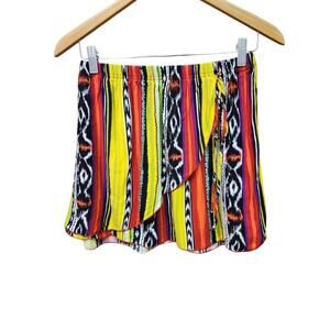 Lucy Rose Mini Faux Wrap A-line Skirt Ethnic Tribal Southwestern Multicolor M